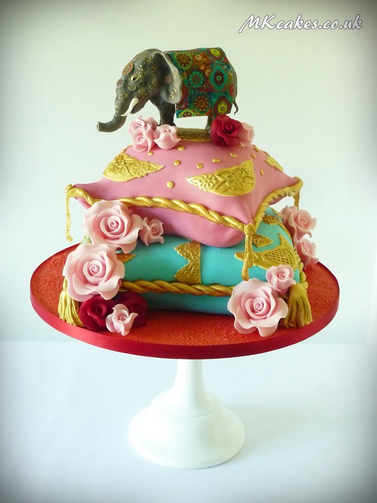Indian Elephant on cushions birthday cake