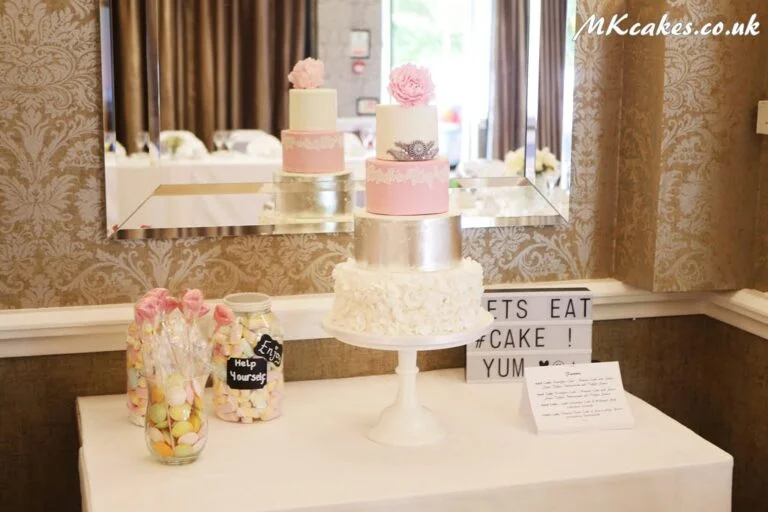 Silver & Pink Ruffle Wedding Cake