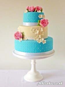 Blue Quilted Pattern Birthday Cake with Roses Blue Quilted Pattern Birthday Cake with Roses