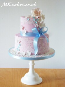 Pink Edible Lace Birthday Cake with Bow Pink Edible Lace Birthday Cake with Bow