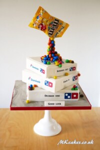 Dominos pizza and M&M gravity defying Birthday Cake MK Cakes | One-of-a-kind cakes for every occasion