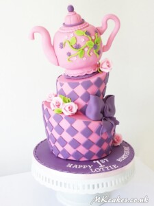 Topsy turvy Birthday Cake with teapot MK Cakes | One-of-a-kind cakes for every occasion