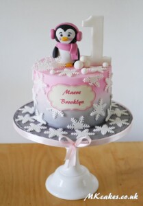 Cute penguin Birthday Cake matching party invitations MK Cakes | One-of-a-kind cakes for every occasion