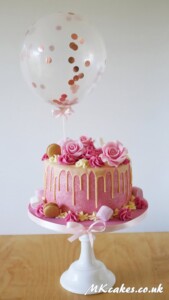 Glittery dripping Birthday Cake with balloon MK Cakes | One-of-a-kind cakes for every occasion