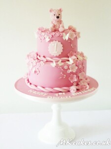 Two tier Birthday Cake with pink teddy MK Cakes | One-of-a-kind cakes for every occasion