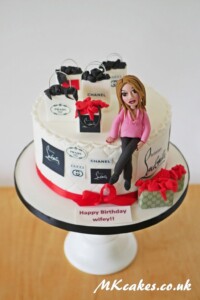 I Love Shopping Birthday Cake with Female Sugar Made Model I Love Shopping Birthday Cake with Female Sugar Made Model