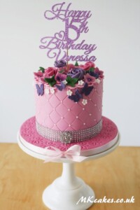 Sparkly Purple and Pink Birthday Cake with Flowers Sparkly Purple and Pink Birthday Cake with Flowers