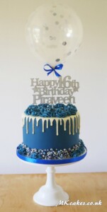 Blue Dripping Birthday Cake with balloon MK Cakes | One-of-a-kind cakes for every occasion