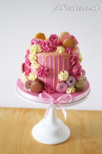 Floral Pink Dripping Birthday Cake Floral Pink Dripping Birthday Cake