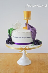 First Communion Cake with Chalice and Grapes First Communion Cake with Chalice and Grapes