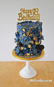 Blue and Gold Floral cake Blue and Gold Floral cake